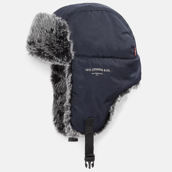 NWT LEVI'S Faux Fur Trapper Aviator Hat Navy Blue Levi Strauss San Francisco